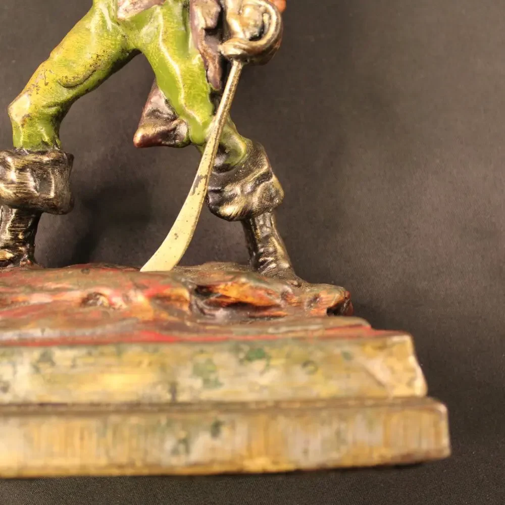 Antique 1920 Pirate Bookend Statue Enamel Metal Signed P. Beneduce 7